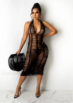 Tassel Sleeve Crochet Dress Cover Up Black / S