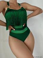Tassel Spliced Metal Chain One Piece green / S