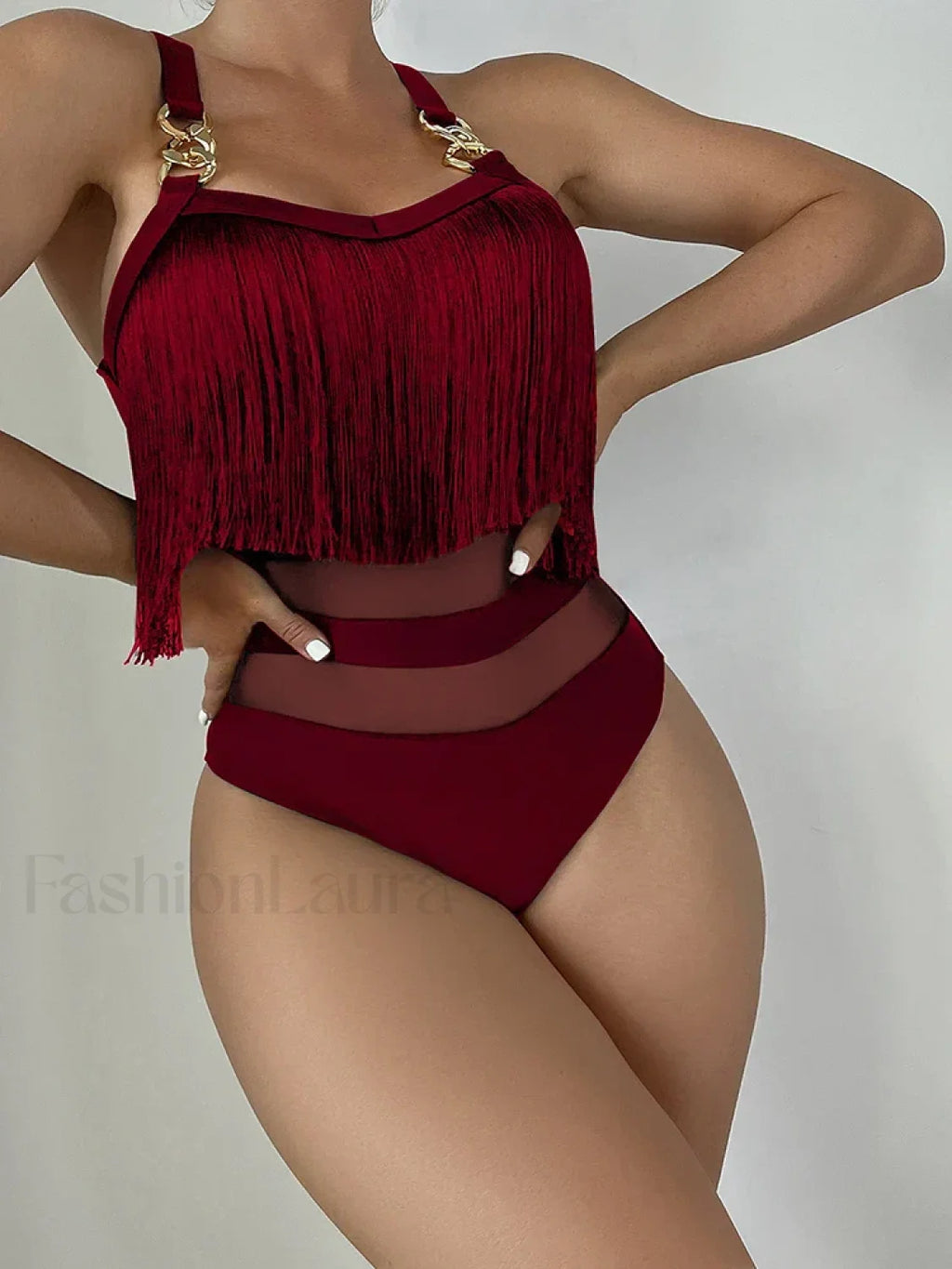 Tassel Spliced Metal Chain One Piece wine / S