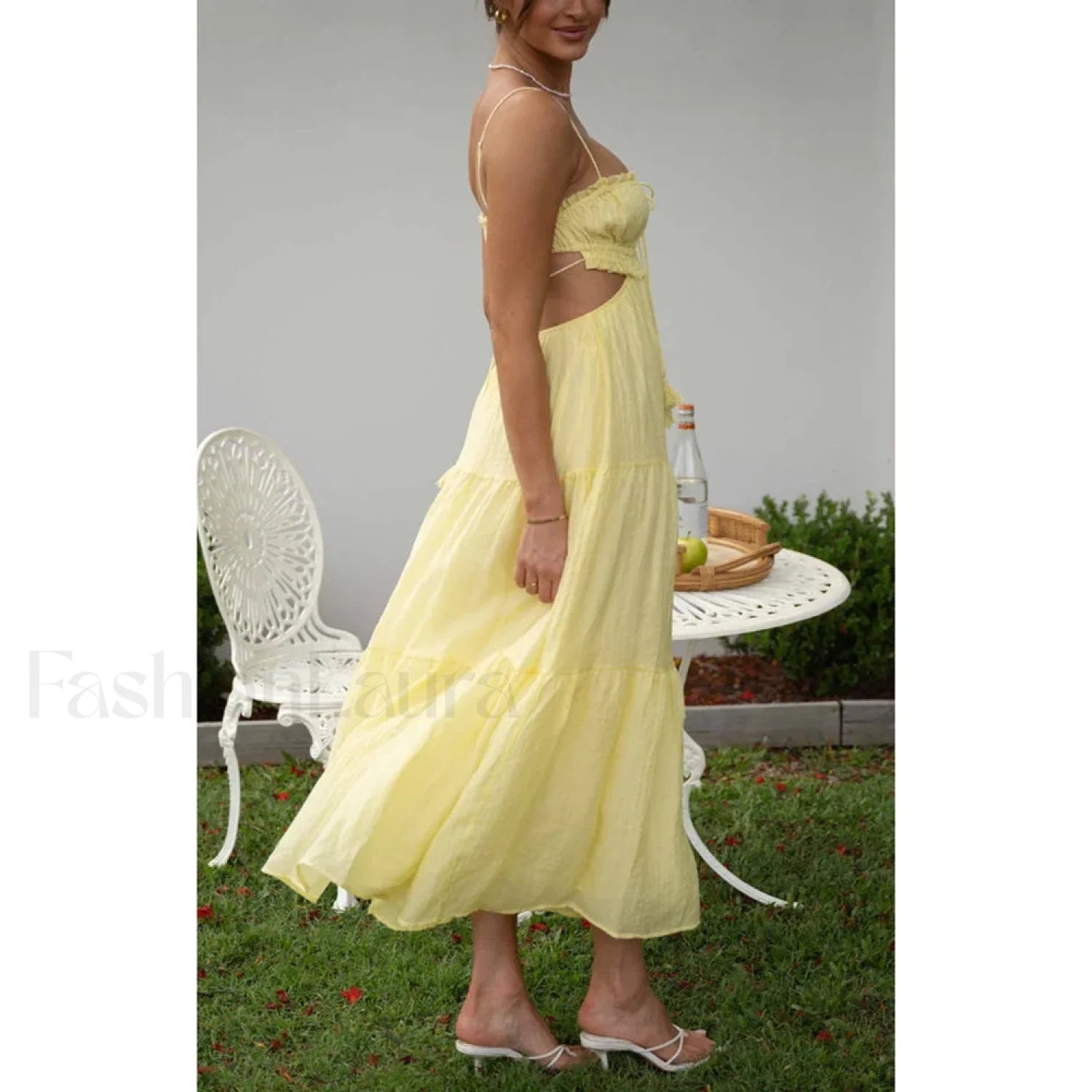 Tassel Tie Up Cutout Midi Dress