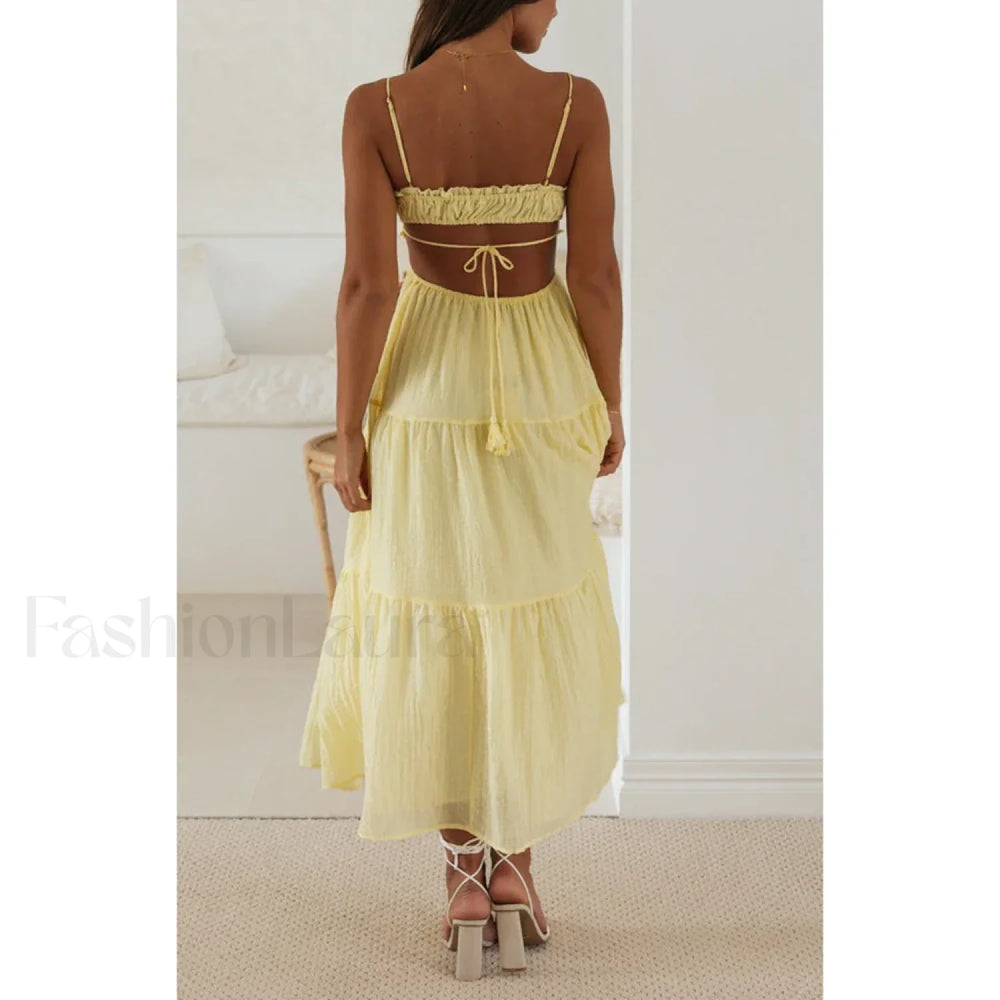 Tassel Tie Up Cutout Midi Dress