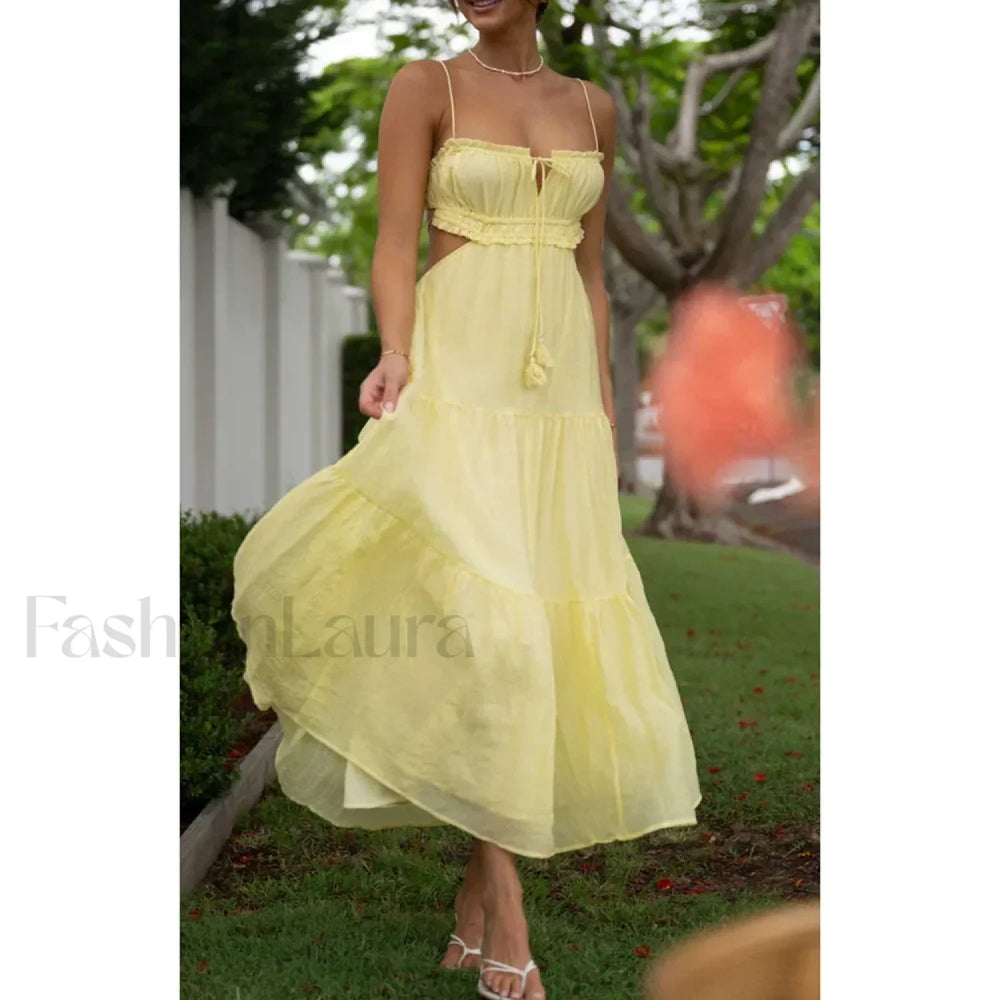 Tassel Tie Up Cutout Midi Dress