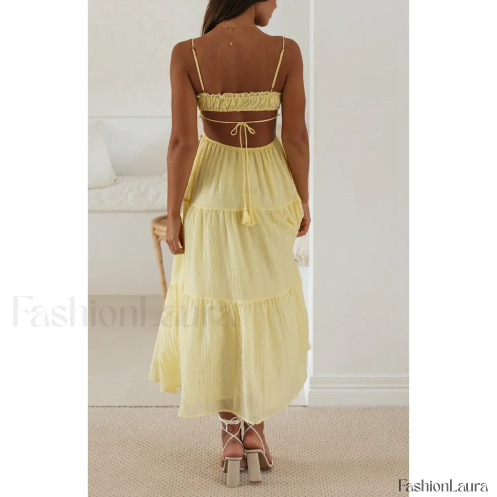 Tassel Tie Up Cutout Midi Dress