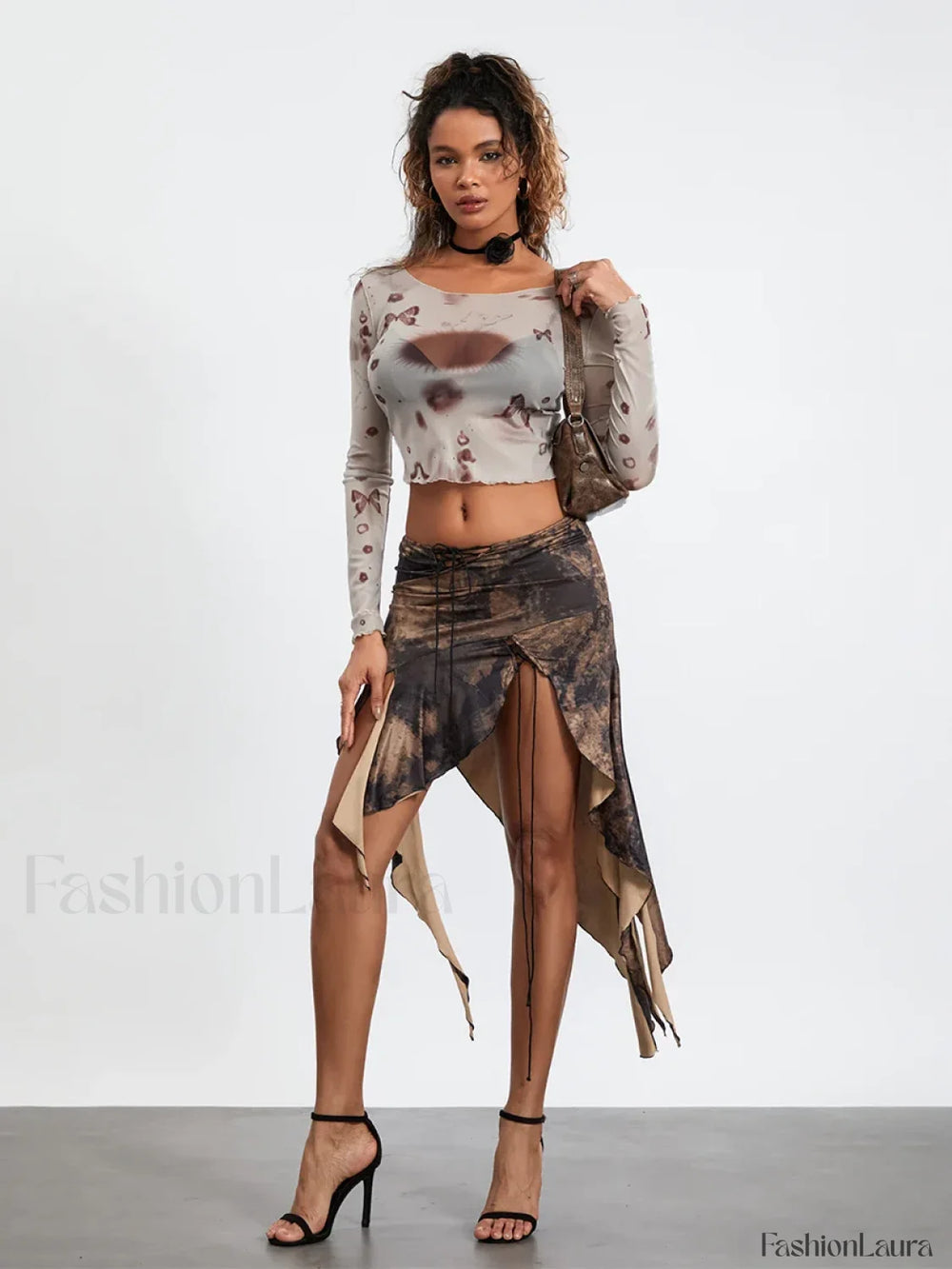 Tassel Wrap Asymmetric Midi Skirt