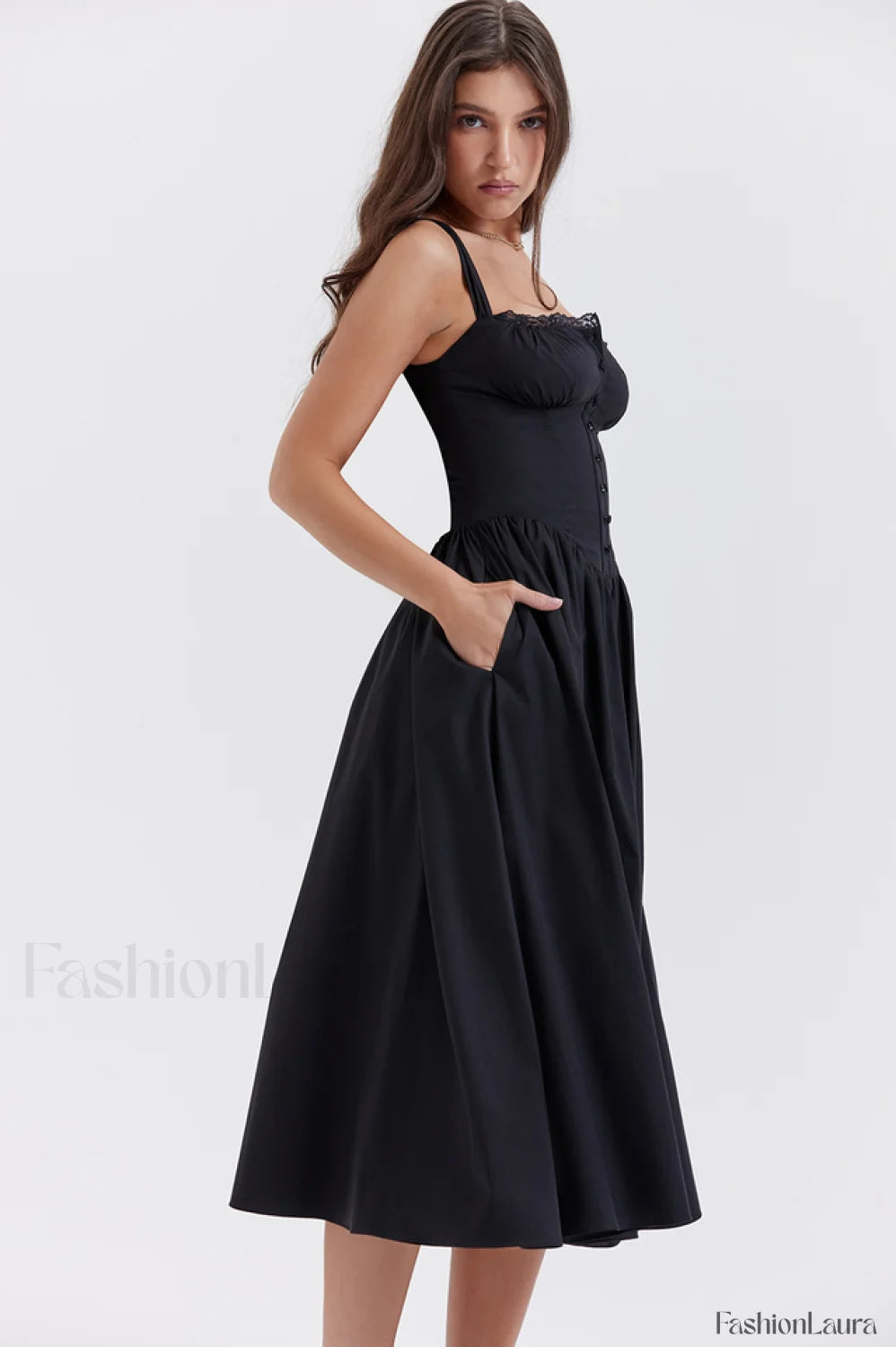 Tatiana Black Stylish Midi Sundress