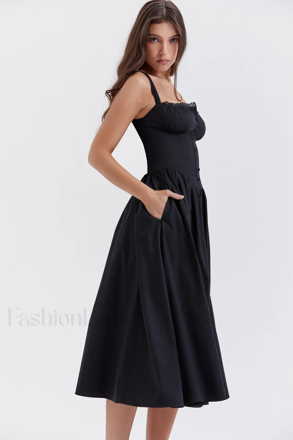 Tatiana Black Stylish Midi Sundress