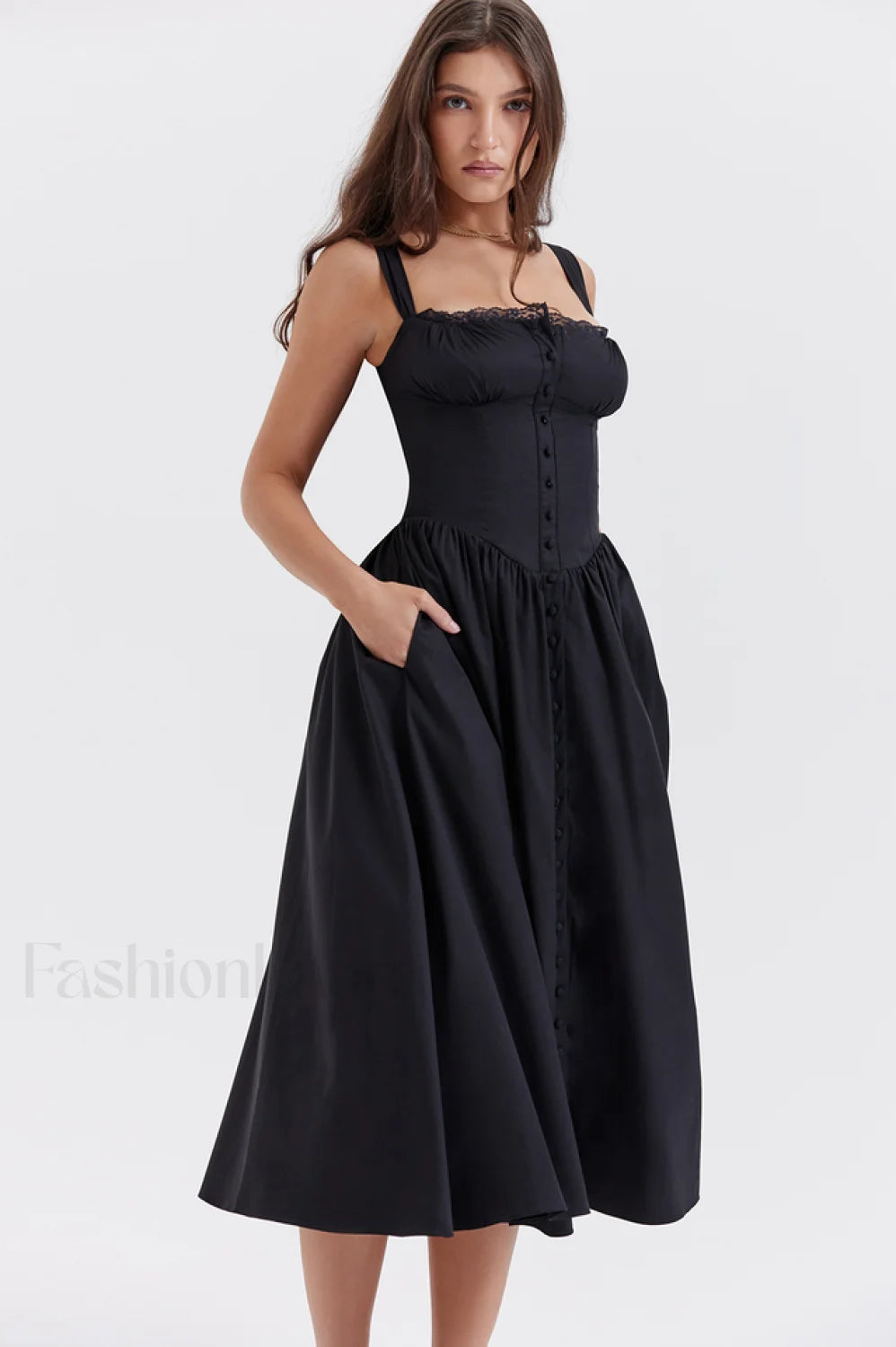 Tatiana Black Stylish Midi Sundress