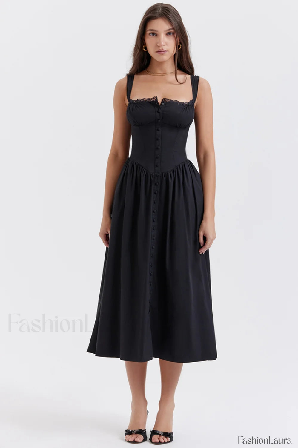 Tatiana Black Stylish Midi Sundress XS / Black