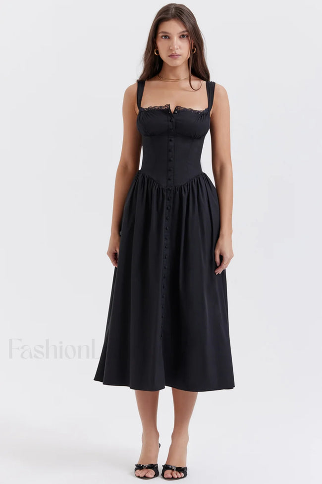 Tatiana Black Stylish Midi Sundress XS / Black Main image