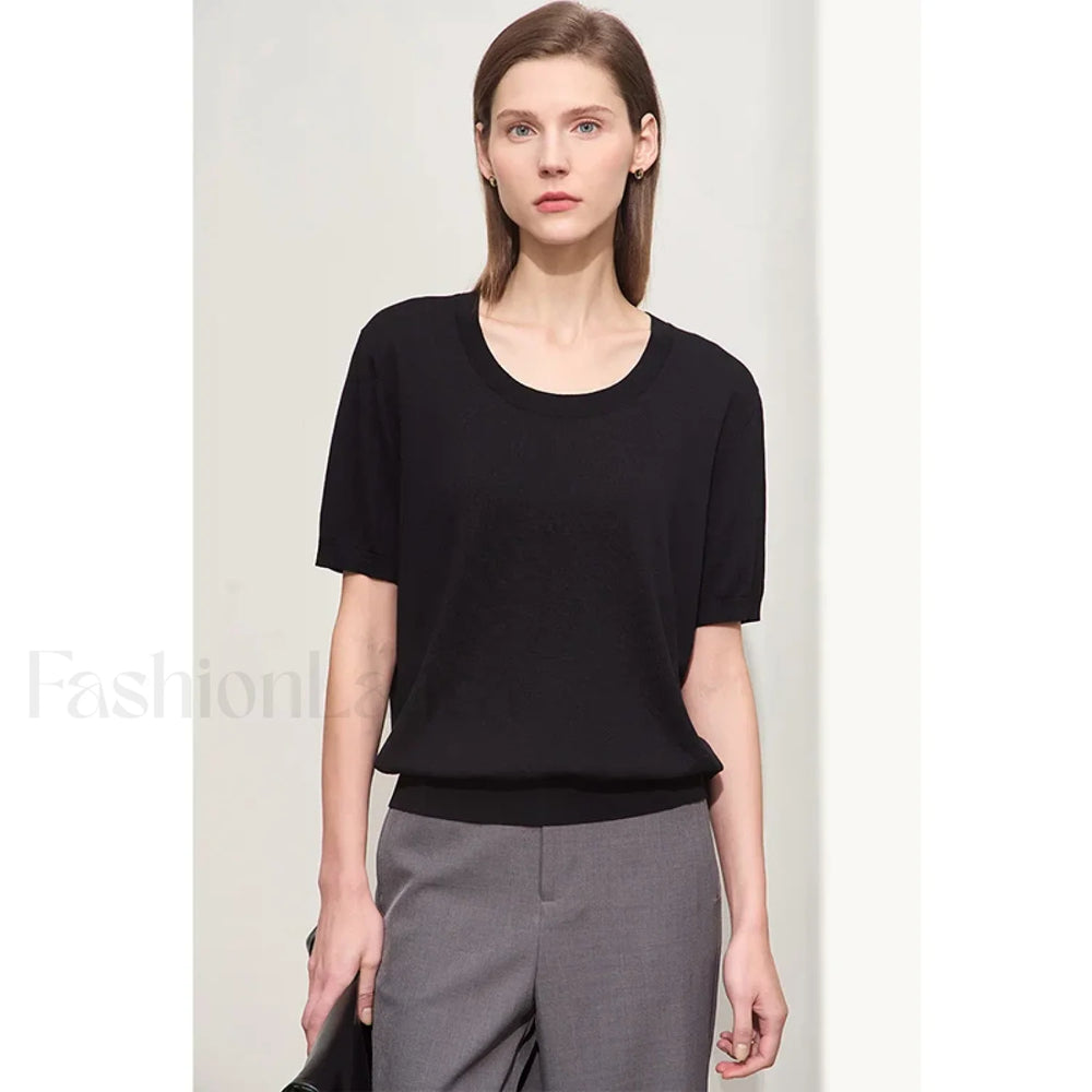 Tencel Embroidery T Shirt Black / S