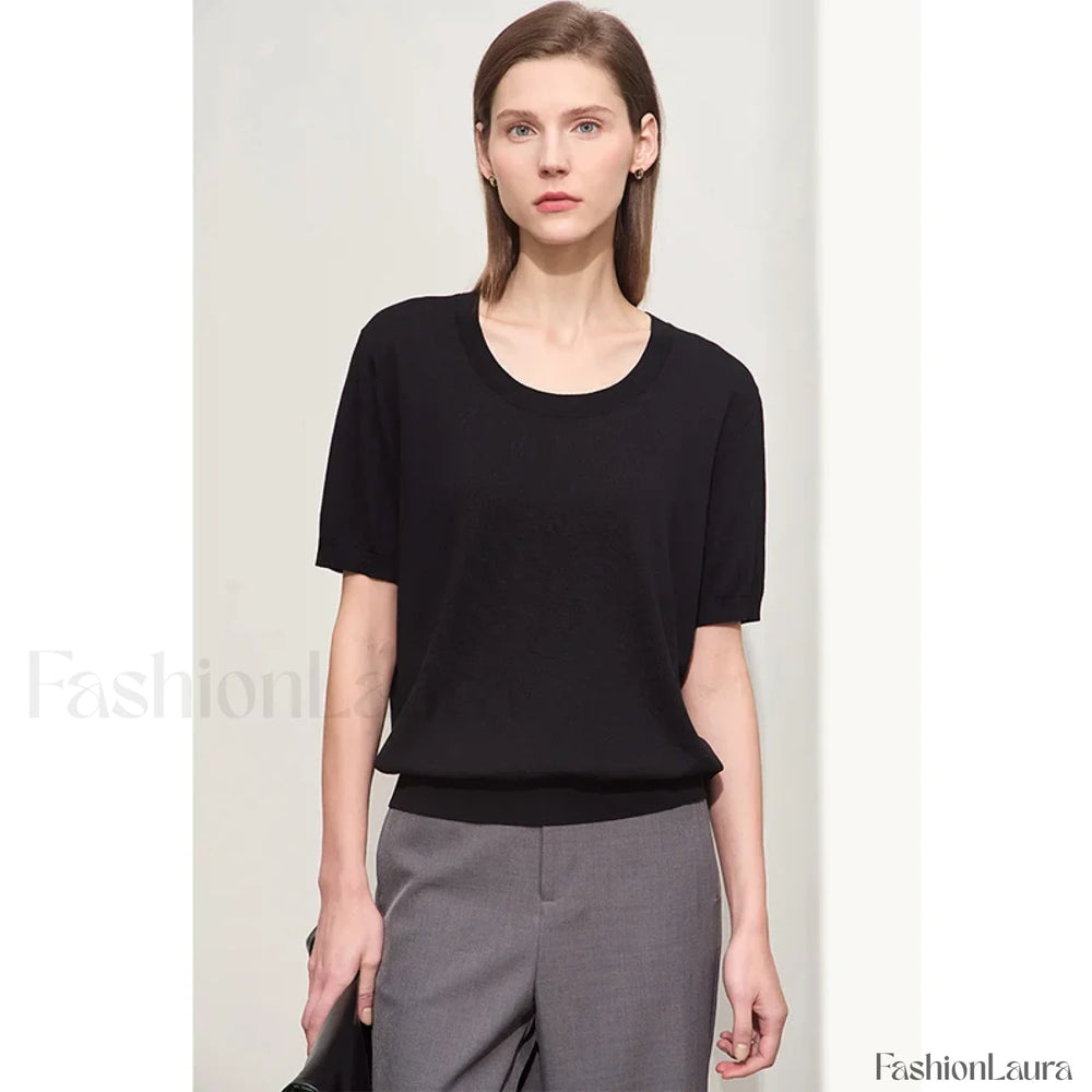 Tencel Embroidery T Shirt Black / S