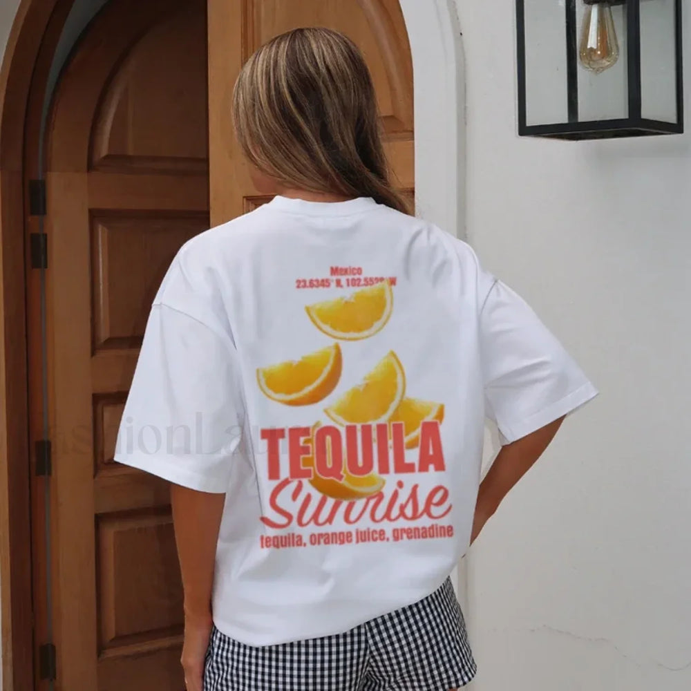 Tequila Sunrise Oversized Cocktail Aesthetic T Shirt WHITE / S