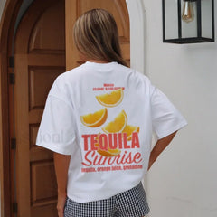 Tequila Sunrise Oversized Cocktail Aesthetic T Shirt WHITE / S
