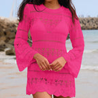 Textured Horn Sleeve Short Cover Up Rose Red / S