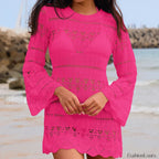 Textured Horn Sleeve Short Cover Up Rose Red / S