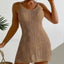 Textured Round Collar Slip Cover Up Khaki / One Size