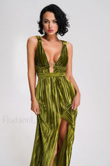 Thyme Velvet Stylish Slit Midi Dress