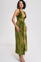 Thyme Velvet Stylish Slit Midi Dress