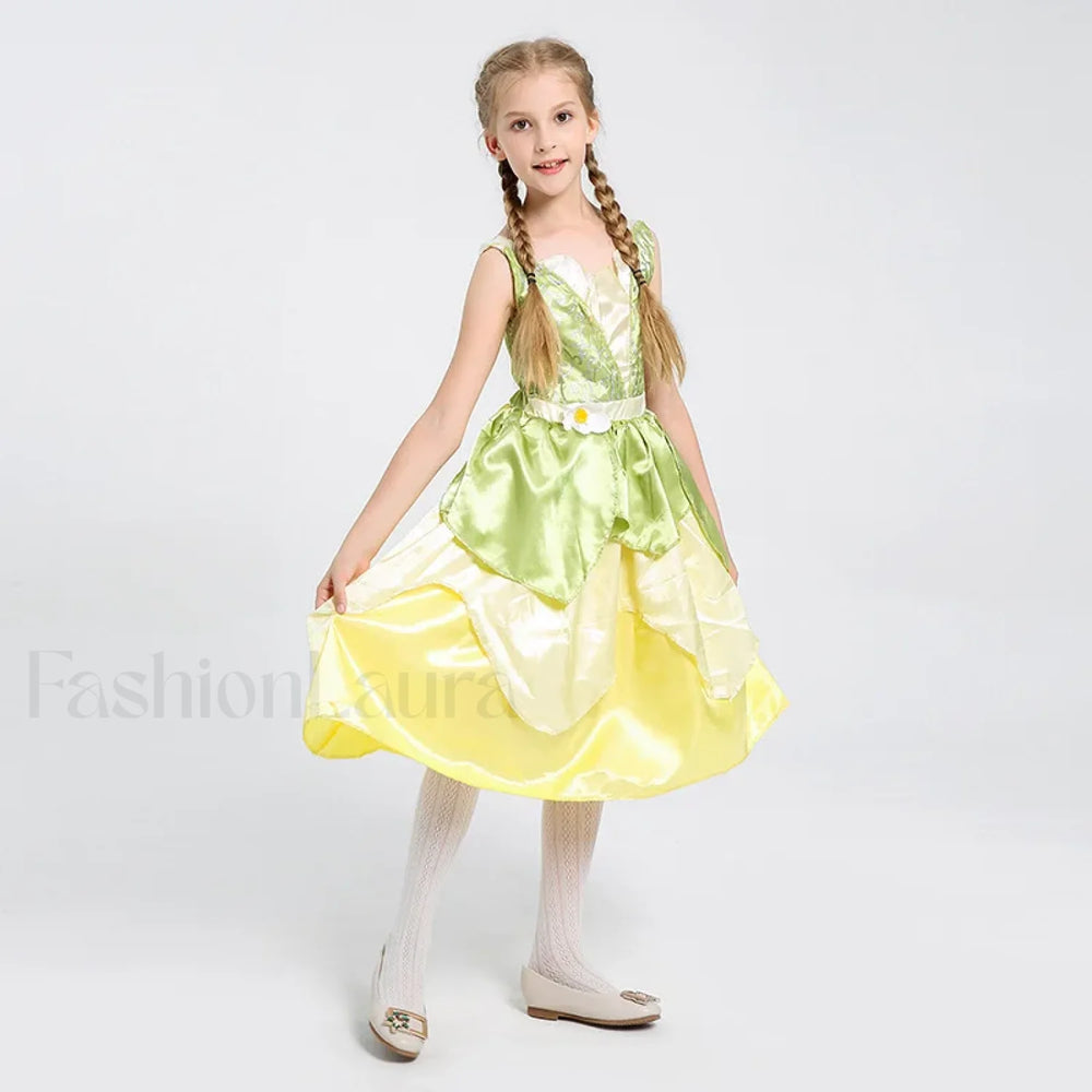 Tiana Princess Cosplay Carnival Kid Role Party Sleeveless Halloween Playing Dress Up Costume