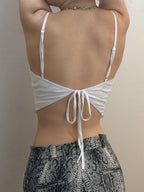 Tie Back Lace Trim Crop Cami Top Tops&Tees