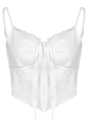 Tie Back Lace Trim Crop Cami Top Tops&Tees