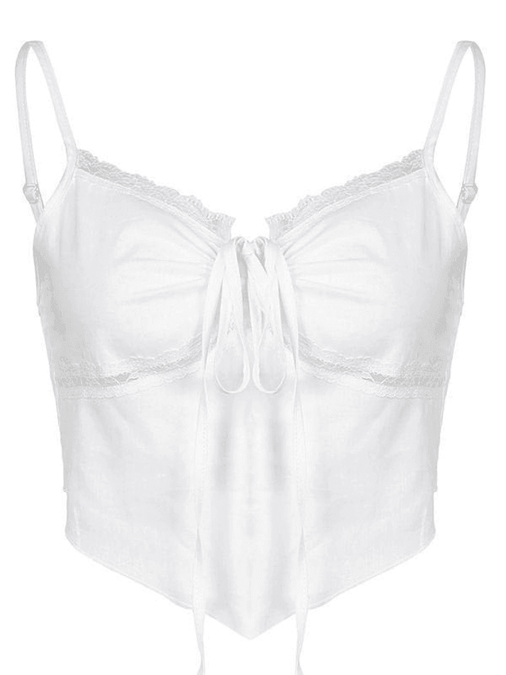 Tie Back Lace Trim Crop Cami Top Tops&Tees