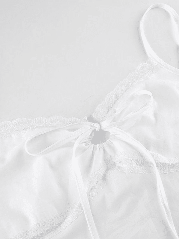 Tie Back Lace Trim Crop Cami Top Tops&Tees