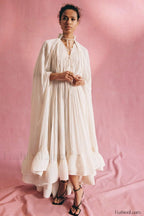 Tie Detailed Stylish Ruffled Crepe Dress