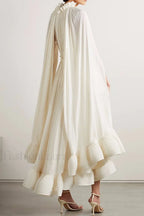 Tie Detailed Stylish Ruffled Crepe Dress