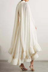 Tie Detailed Stylish Ruffled Crepe Dress