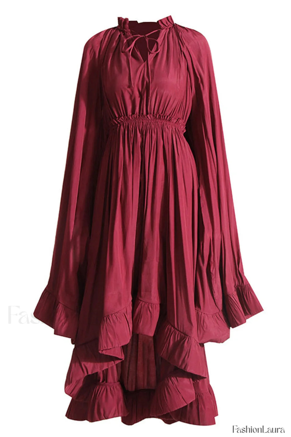 Tie Detailed Stylish Ruffled Crepe Dress