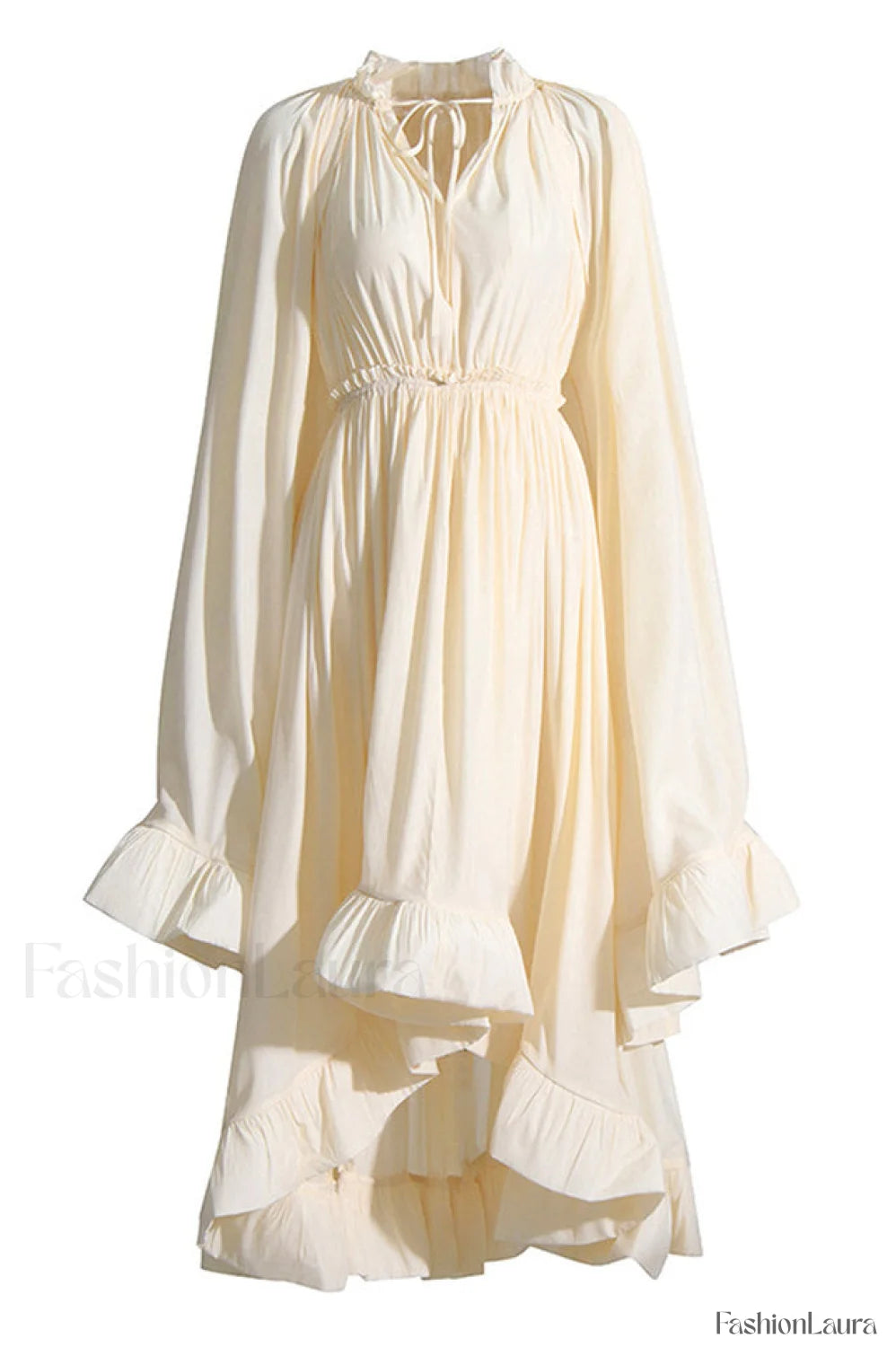 Tie Detailed Stylish Ruffled Crepe Dress