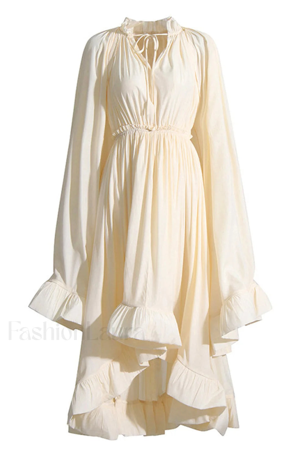 Tie Detailed Stylish Ruffled Crepe Dress