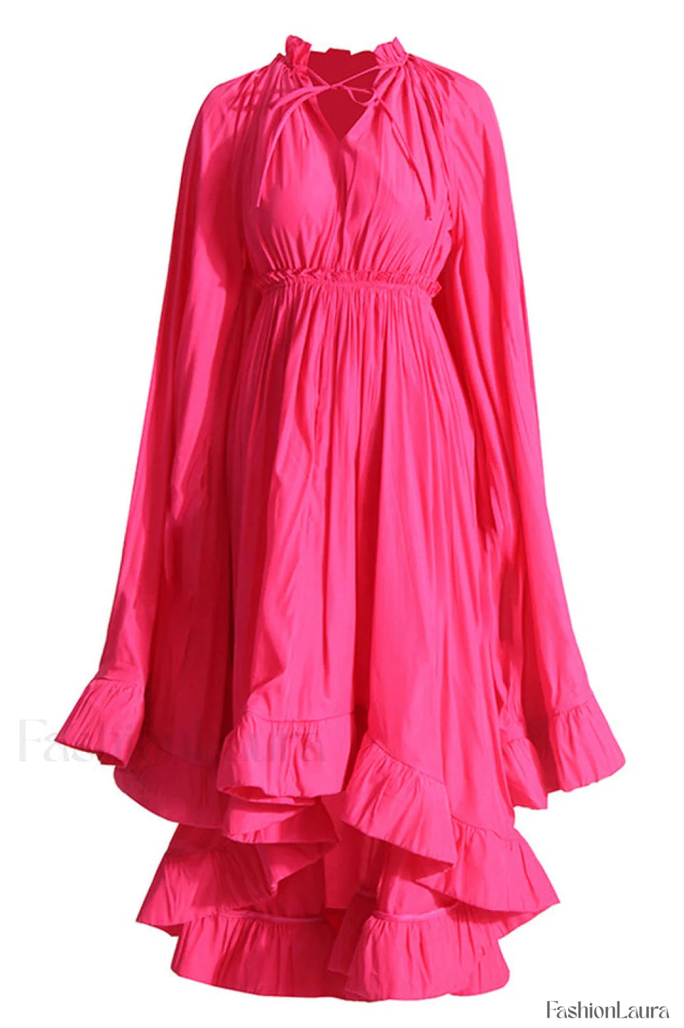 Tie Detailed Stylish Ruffled Crepe Dress