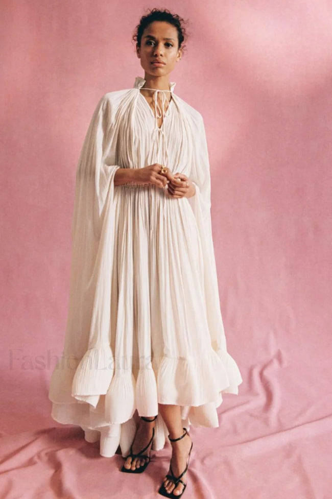 Tie Detailed Stylish Ruffled Crepe Dress Main image