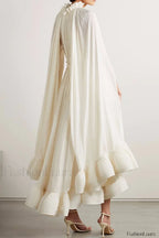 Tie Detailed Stylish Ruffled Crepe Dress