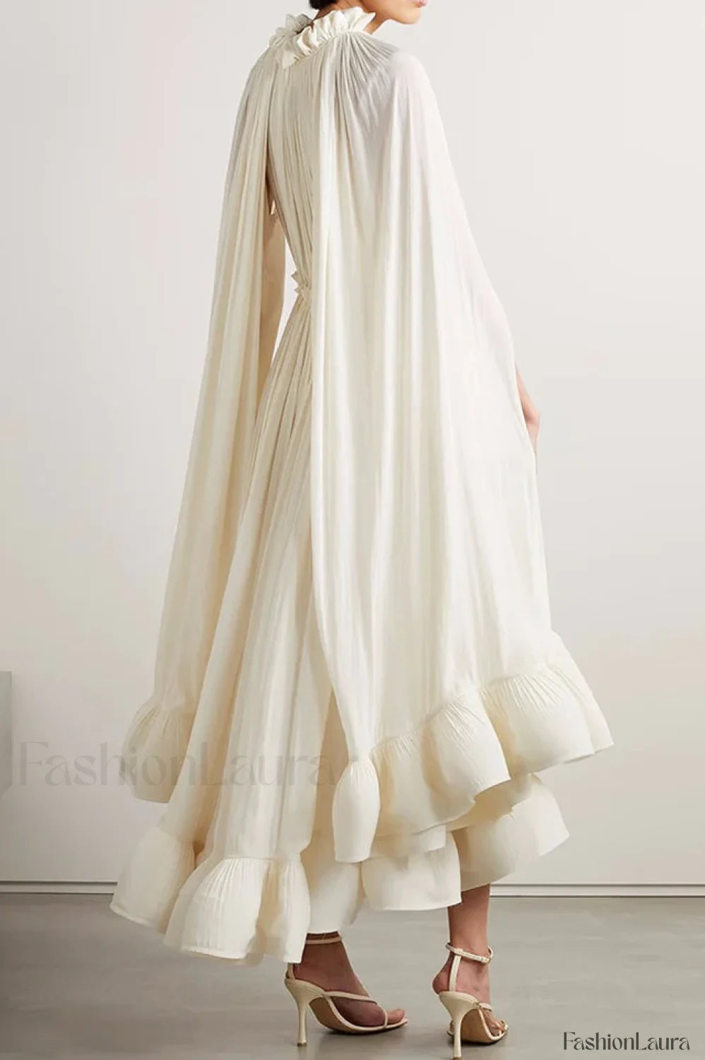 Tie Detailed Stylish Ruffled Crepe Dress