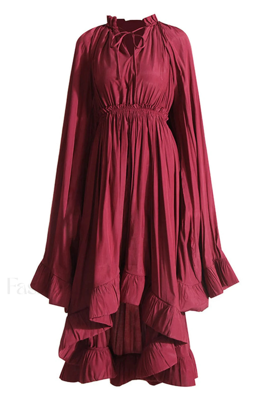 Tie Detailed Stylish Ruffled Crepe Dress