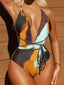 Tie Dye Deep V Wrap Cross One Piece Print / S