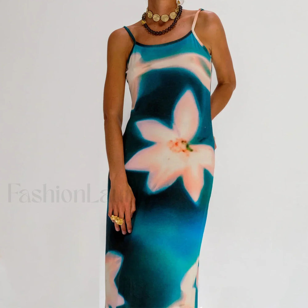 Tie Dye Floral Bodycon Maxi Dress