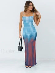 Tie Dye Gradient Backless Maxi Dress