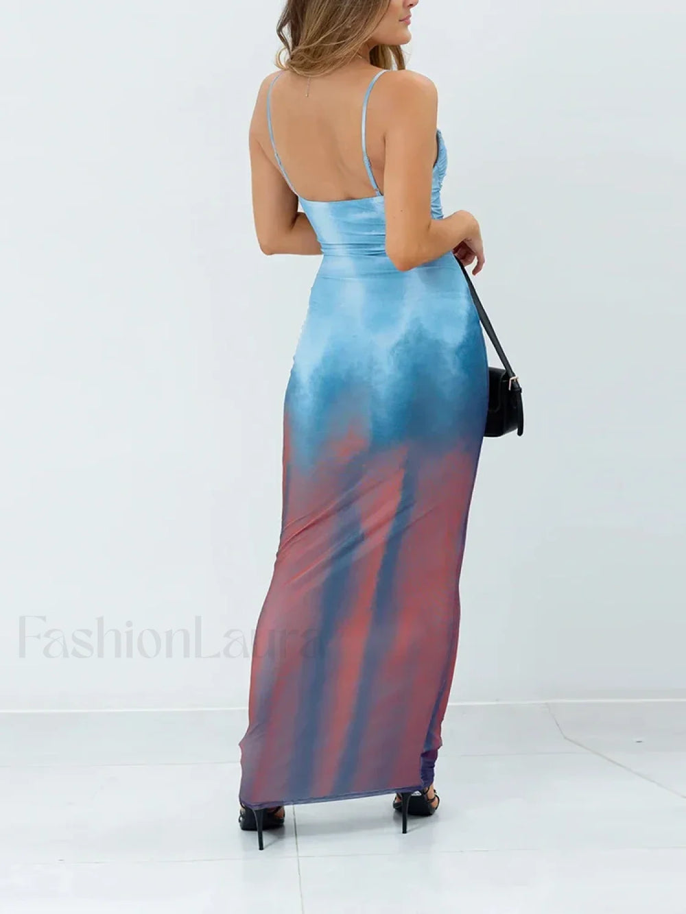 Tie Dye Gradient Backless Maxi Dress