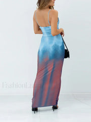 Tie Dye Gradient Backless Maxi Dress