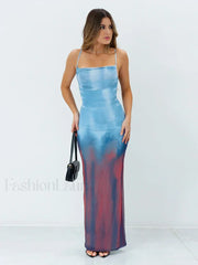 Tie Dye Gradient Backless Maxi Dress