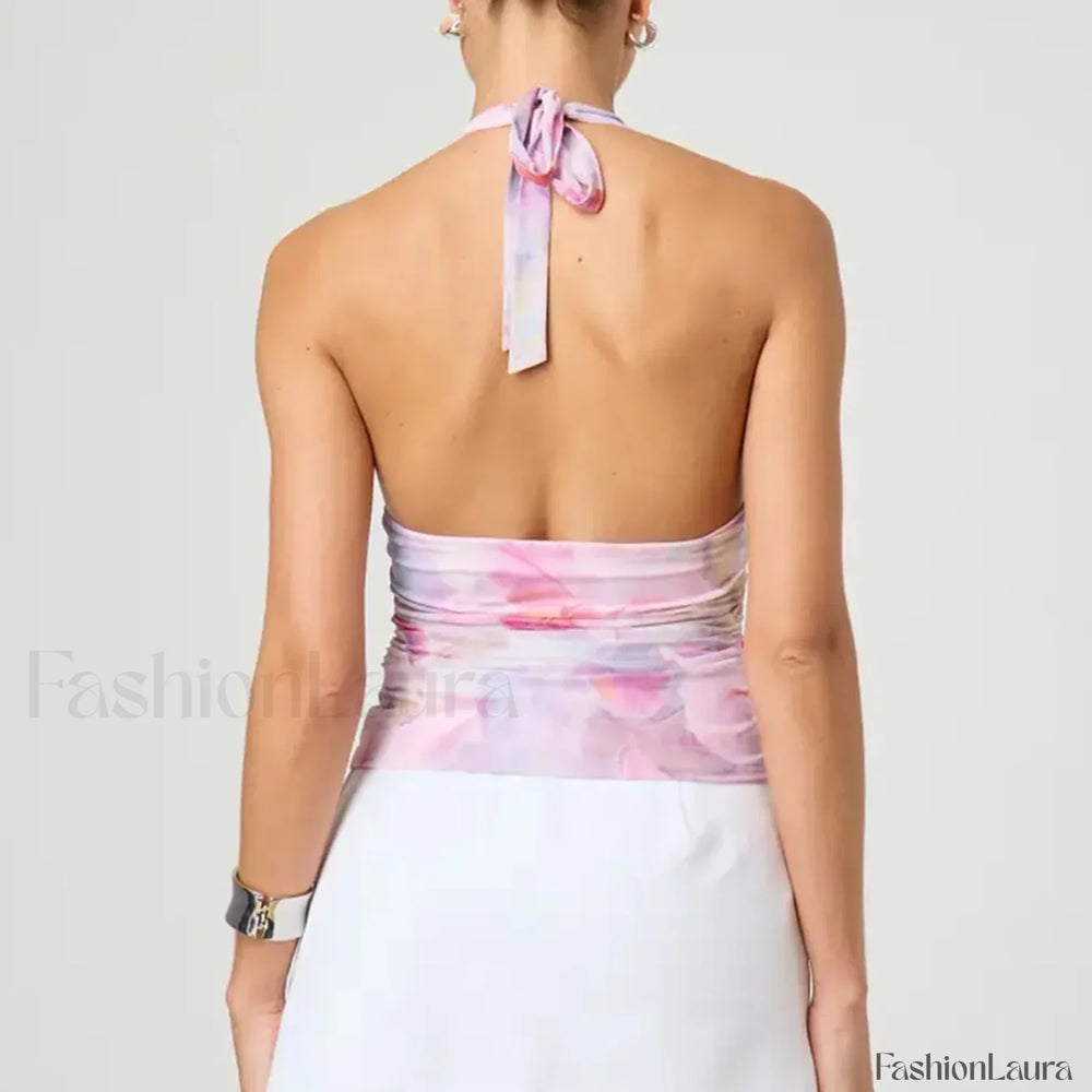 Tie Dye Halter Backless Crop Top