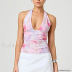 Tie Dye Halter Backless Crop Top