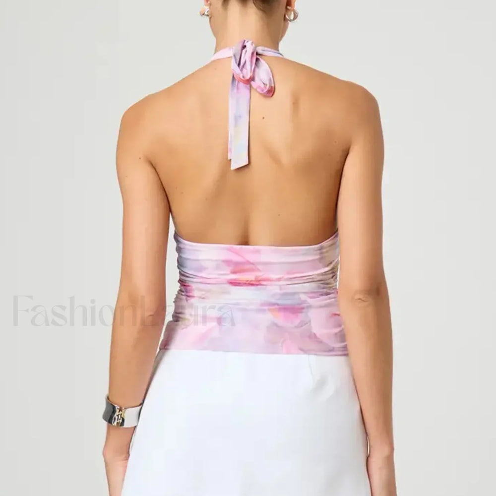 Tie Dye Halter Backless Crop Top