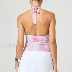 Tie Dye Halter Backless Crop Top