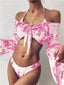 Tie Dye Halter Beach Bikini Three Piece Set Pink / S