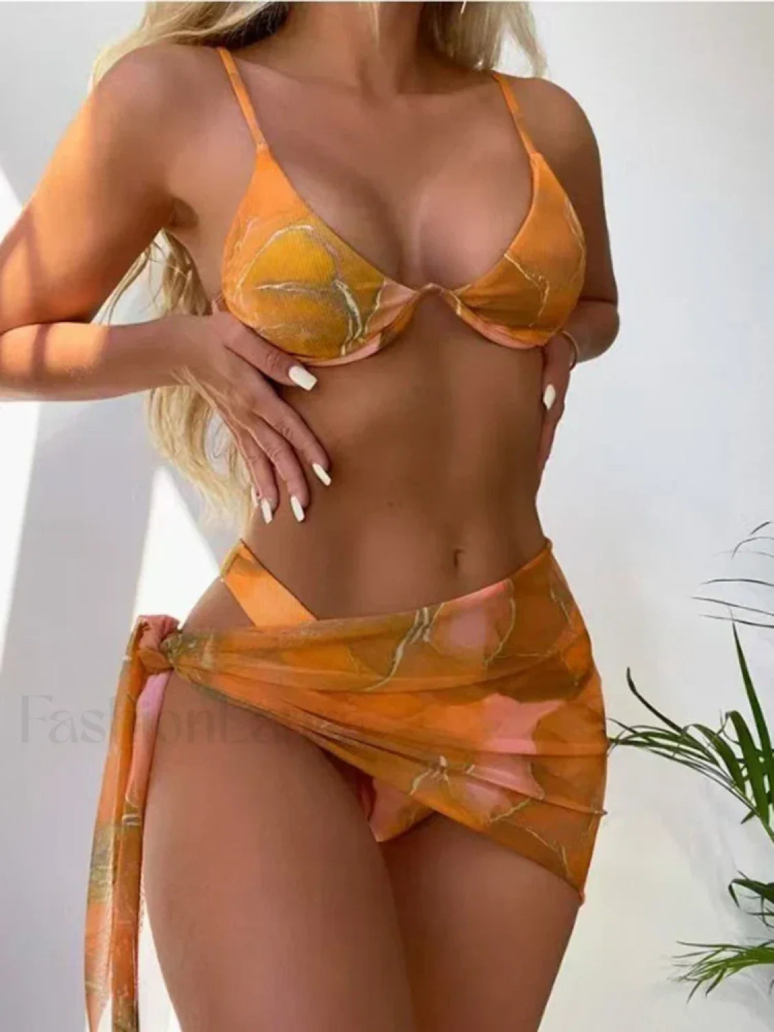 Tie Dye Halter Three Piece Set Orange / S
